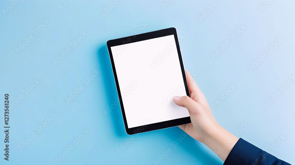 Hands Holding Tablet, Simple Background, Digital Device Mockup Hands Holding Tablet, Simple Background, Digital Device Mockup