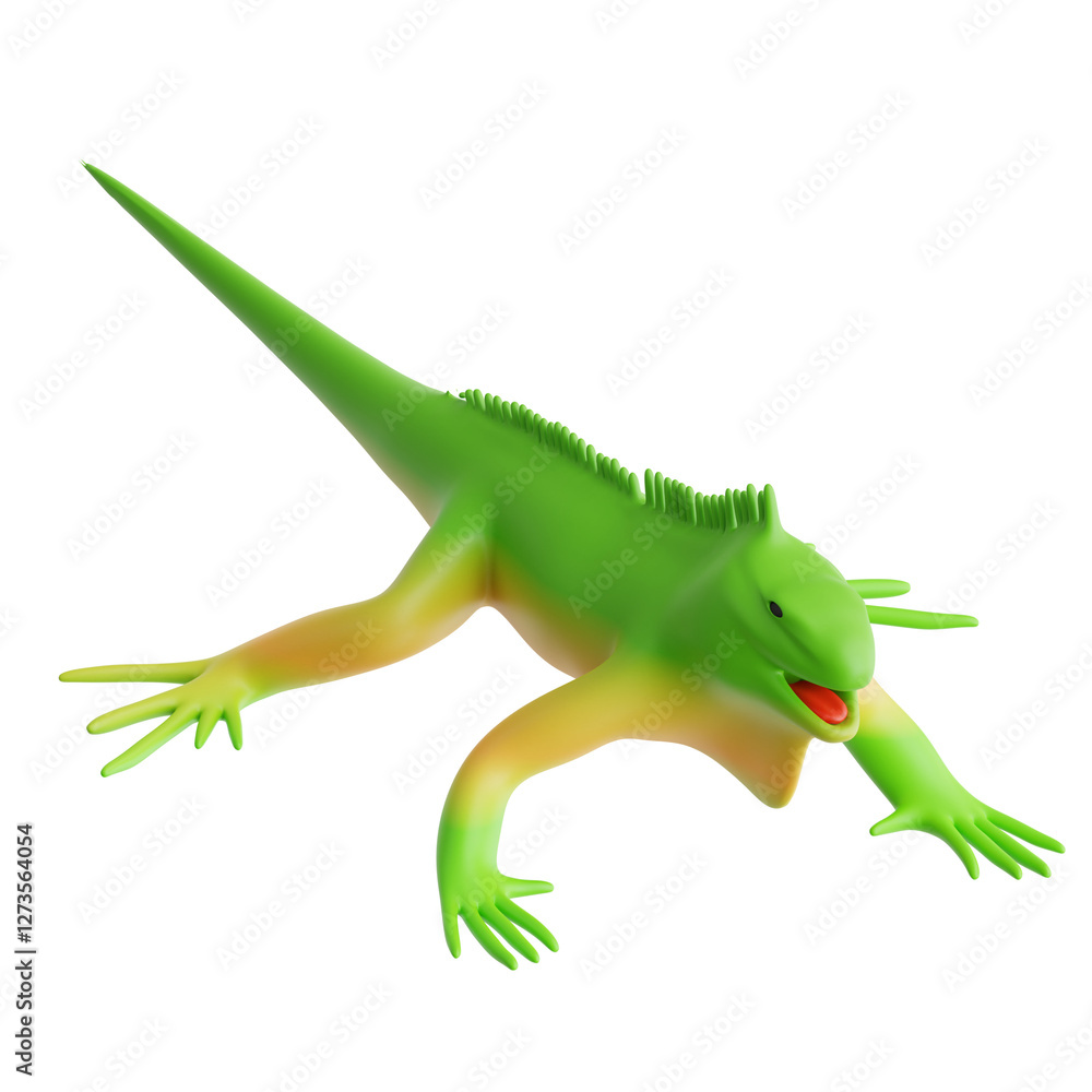 Fototapeta premium Vibrant Green Iguana with Open Mouth