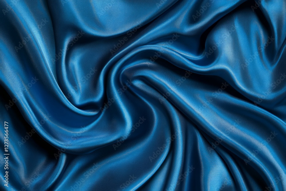 Fototapeta premium Luxurious blue silk fabric with flowing waves. Artificial Intelligence