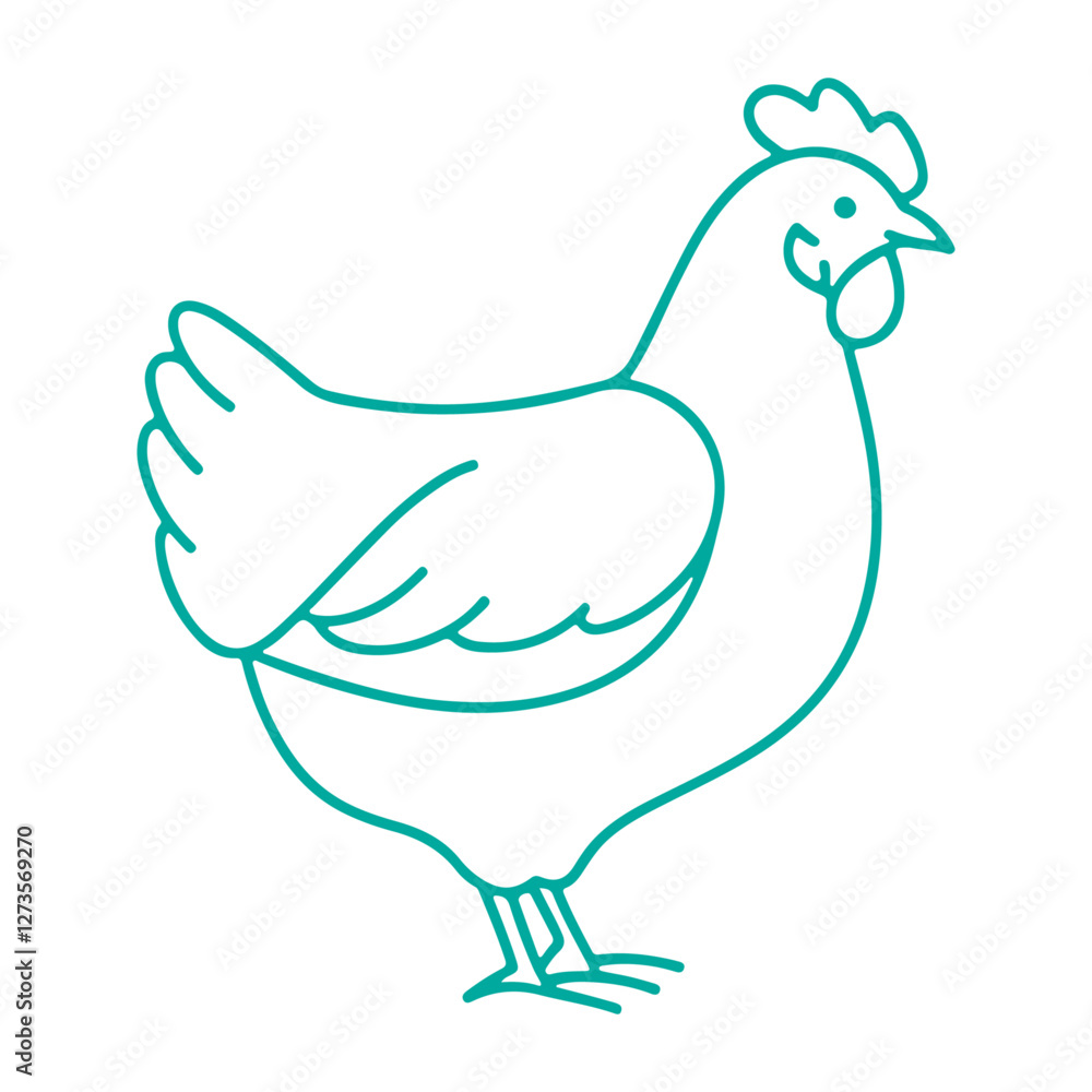 A detailed hand-drawn line art of a chicken in minimalist style A detailed hand-drawn line art of a chicken in minimalist style
