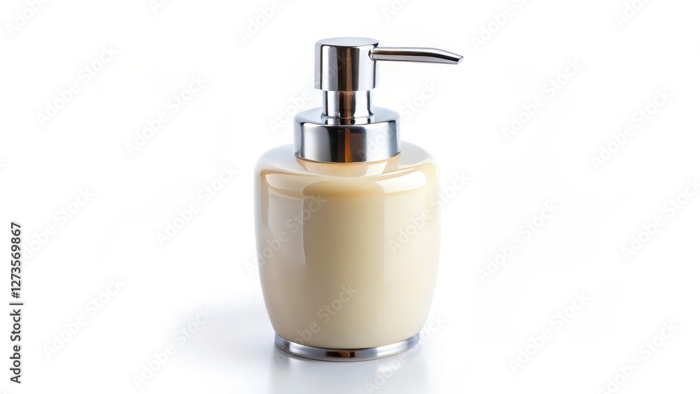 Obraz premium Beige Soap Dispenser on White Background