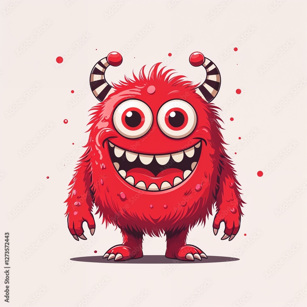 Red happy monster cartoon illustration on plain white background Red happy monster cartoon illustration on plain white background