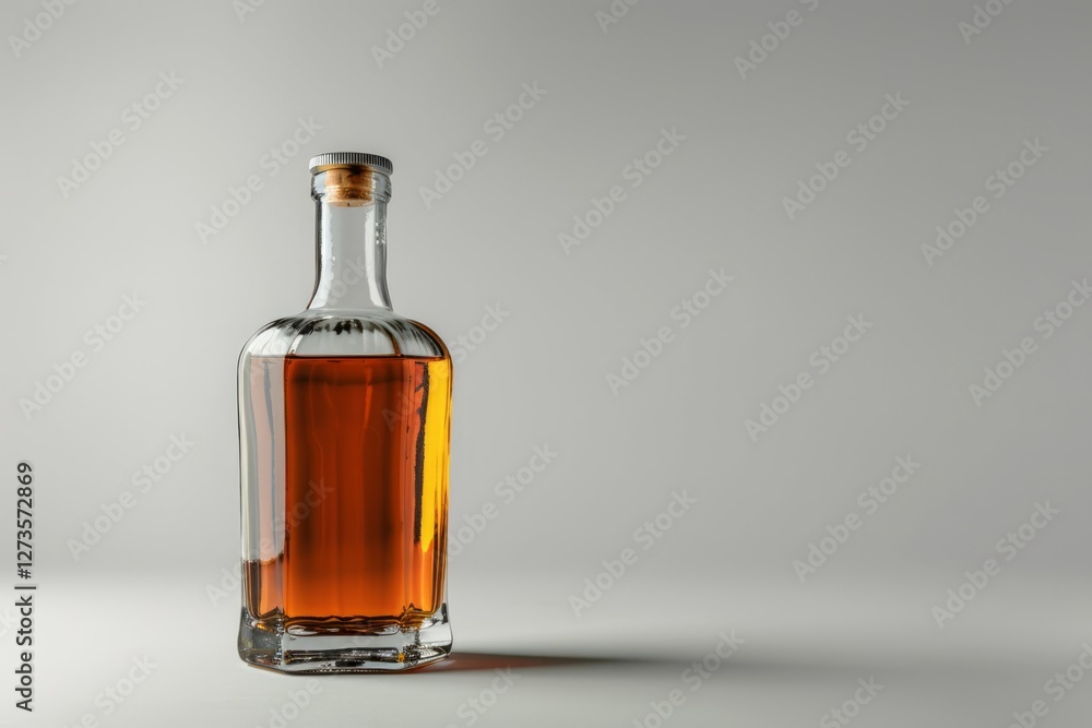 Whisky or cognac alcohol glass bottle on table with a dark grey background. High definition photo Whisky or cognac alcohol glass bottle on table with a dark grey background. High definition photo