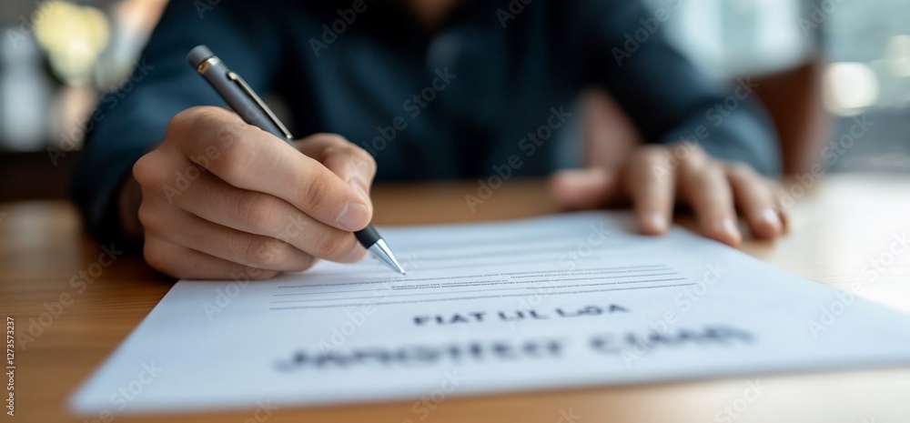 Person signing claim form at table Person signing claim form at table