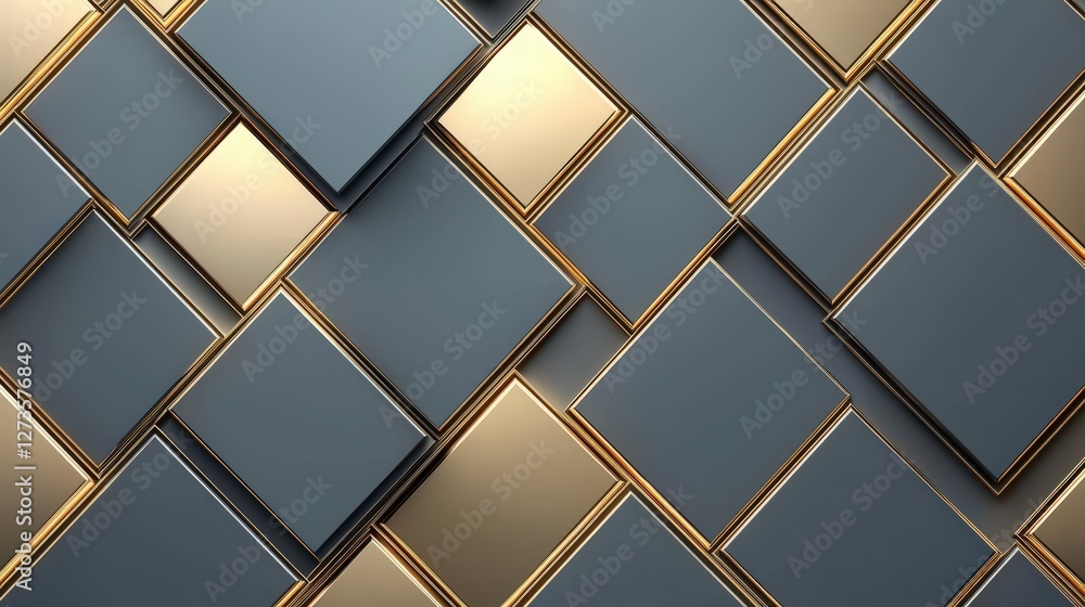 Obraz premium Abstract diamond pattern with gold trim on a metallic gray background, symbolizing luxury and sophistication. Perfect for branding, marketing materials, and high-end design themes.