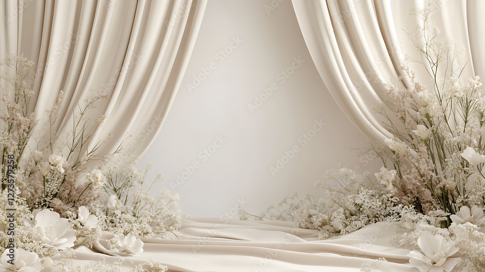Elegant Cream Drapes Frame White Flowers Elegant Cream Drapes Frame White Flowers