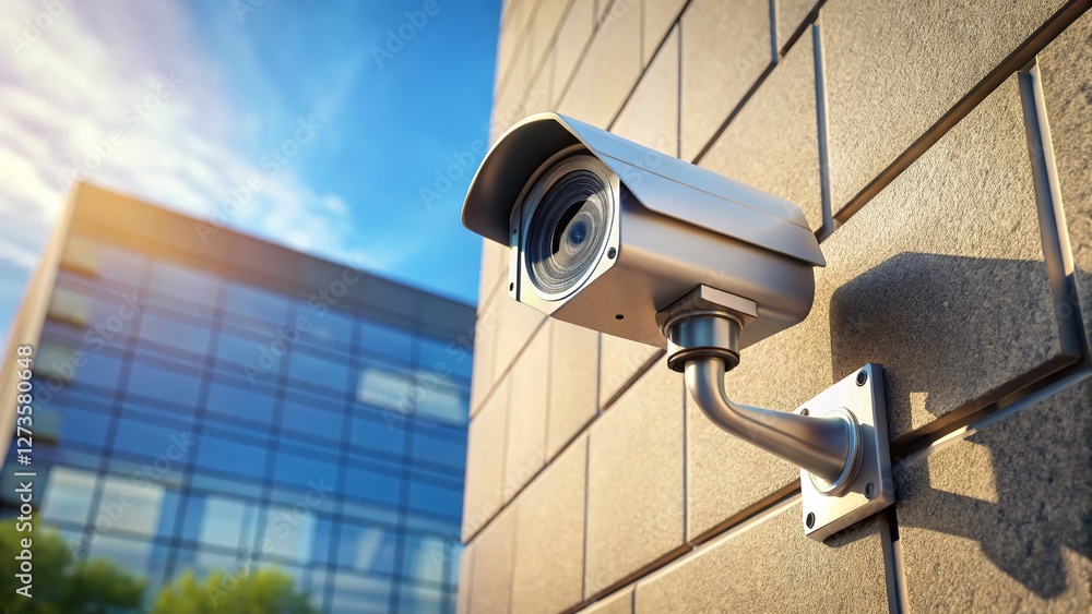 CCTV Security Camera Wall Mount Surveillance System Building Exterior 3D Render CCTV Security Camera Wall Mount Surveillance System Building Exterior 3D Render