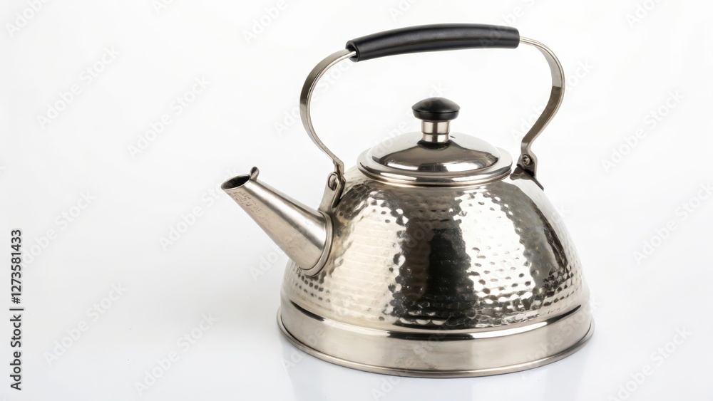 Hammered Stainless Steel Kettle on White Background Hammered Stainless Steel Kettle on White Background