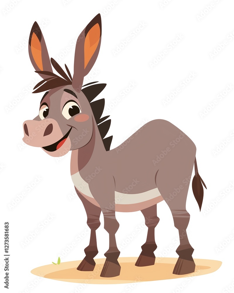 Fototapeta premium Cute smiling donkey with big ears, cartoon illustration