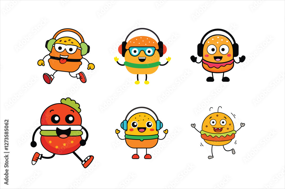 Funny Cartoon Burgers Vector Illustrations Bundle for National Hamburger Day.