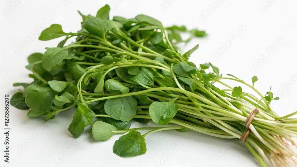 Fresh Watercress Bunch on White Background Fresh Watercress Bunch on White Background