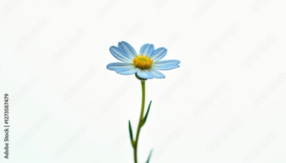 Obraz premium Single forget-me-not flower with long stem on white background.