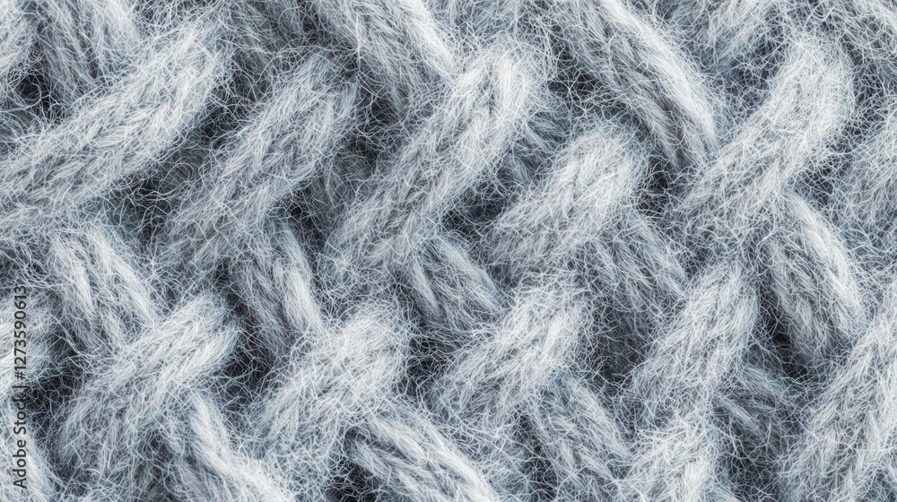 A realistic merino wool fabric in a seamless pattern, with gray as the base and hints of pale blue threads interlaced to create a cool, soothing look. Ideal as a backdrop or textured design. A realistic merino wool fabric in a seamless pattern, with gray as the base and hints of pale blue threads interlaced to create a cool, soothing look. Ideal as a backdrop or textured design.