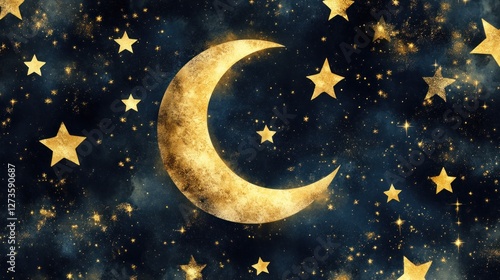 Wallpaper Mural Golden Crescent Moon and Sparkling Stars Night Sky Torontodigital.ca