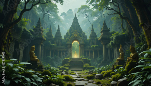 Ancient Temple Ruins in a Mystical Rainforest