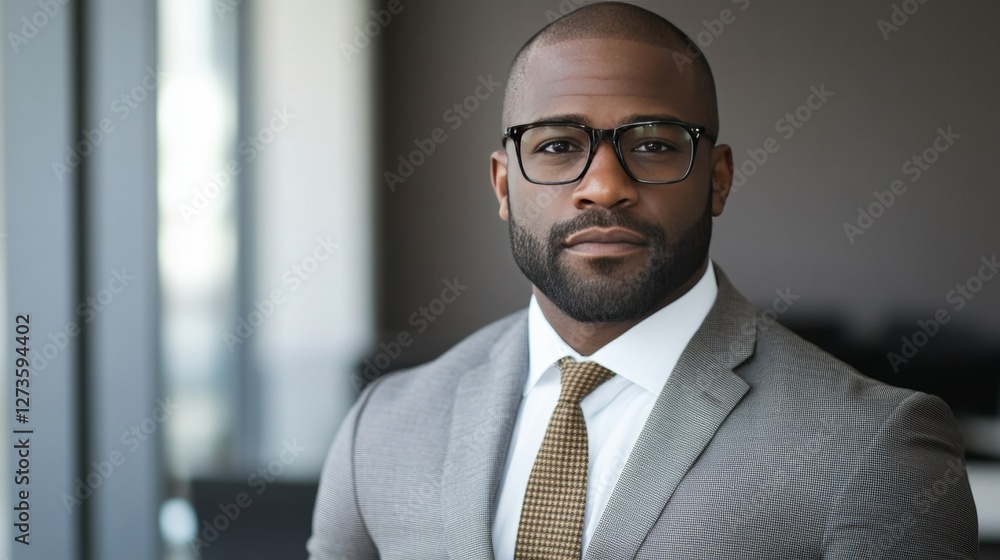 Fototapeta premium Focused professional in business attire embodies determination and expertise in a modern work environment.