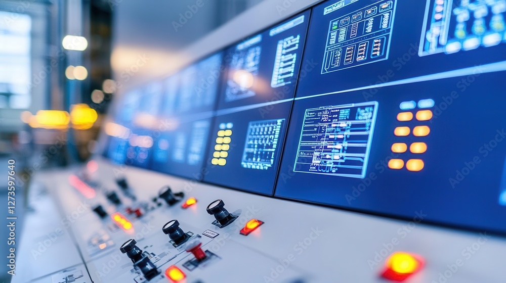 Monitoring control panel industrial facility digital interface high-tech environment close-up view automation systems Monitoring control panel industrial facility digital interface high-tech environment close-up view automation systems