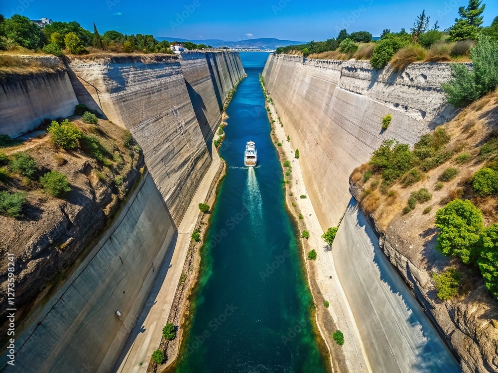Corinth Canal Aerial View: Vertical Portrait of Stunning Greek Landscape Corinth Canal Aerial View: Vertical Portrait of Stunning Greek Landscape