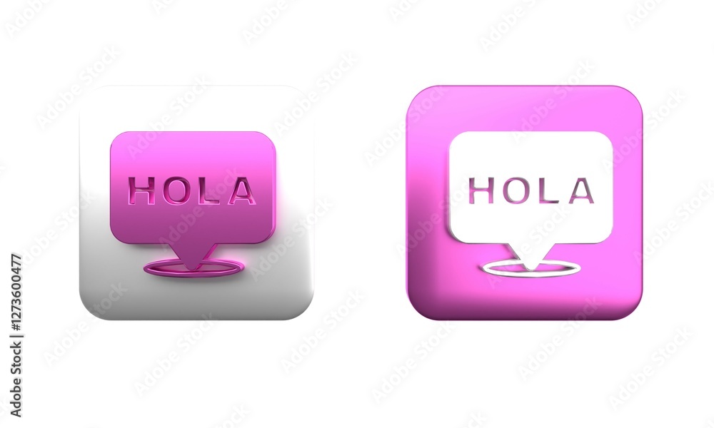Colorful Hola icon isolated on white background. Square button. 3D render illustration Colorful Hola icon isolated on white background. Square button. 3D render illustration