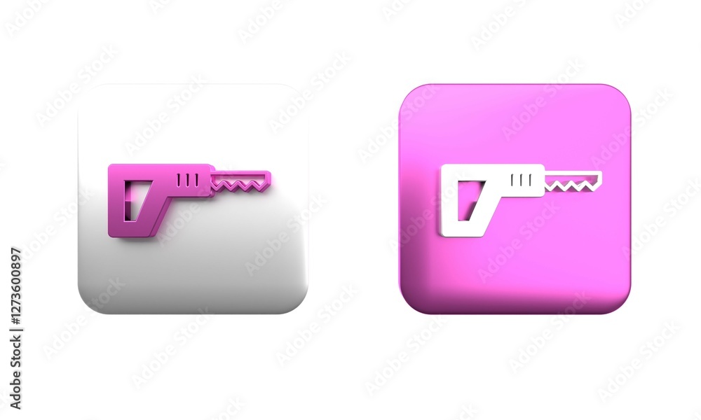 Colorful Reciprocating saw and saw blade icon isolated on white background. Square button. 3D render illustration Colorful Reciprocating saw and saw blade icon isolated on white background. Square button. 3D render illustration