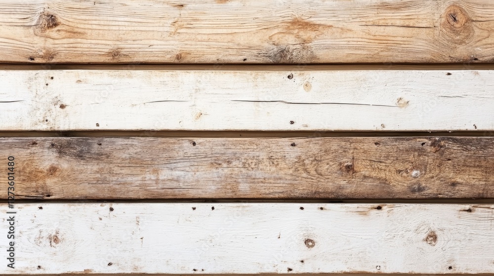 Naklejka premium Rustic wooden planks arranged in a horizontal pattern, showcasing natural textures and color