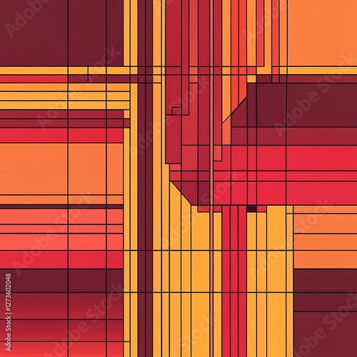 Abstract Geometric Pattern with Bold Red and Orange Triangles and Lines