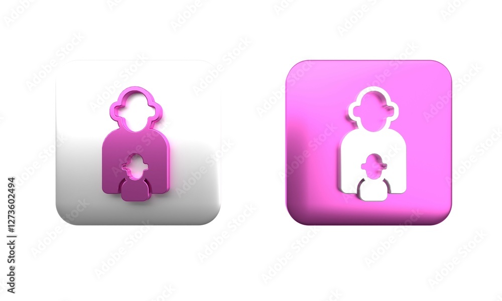 Colorful Taking care of children icon isolated on white background. Square button. 3D render illustration Colorful Taking care of children icon isolated on white background. Square button. 3D render illustration