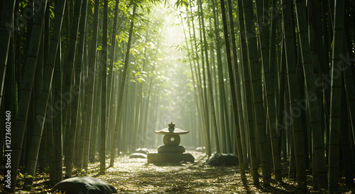 bamboo forest tall green stalks peaceful zen garden nature tranquility photo