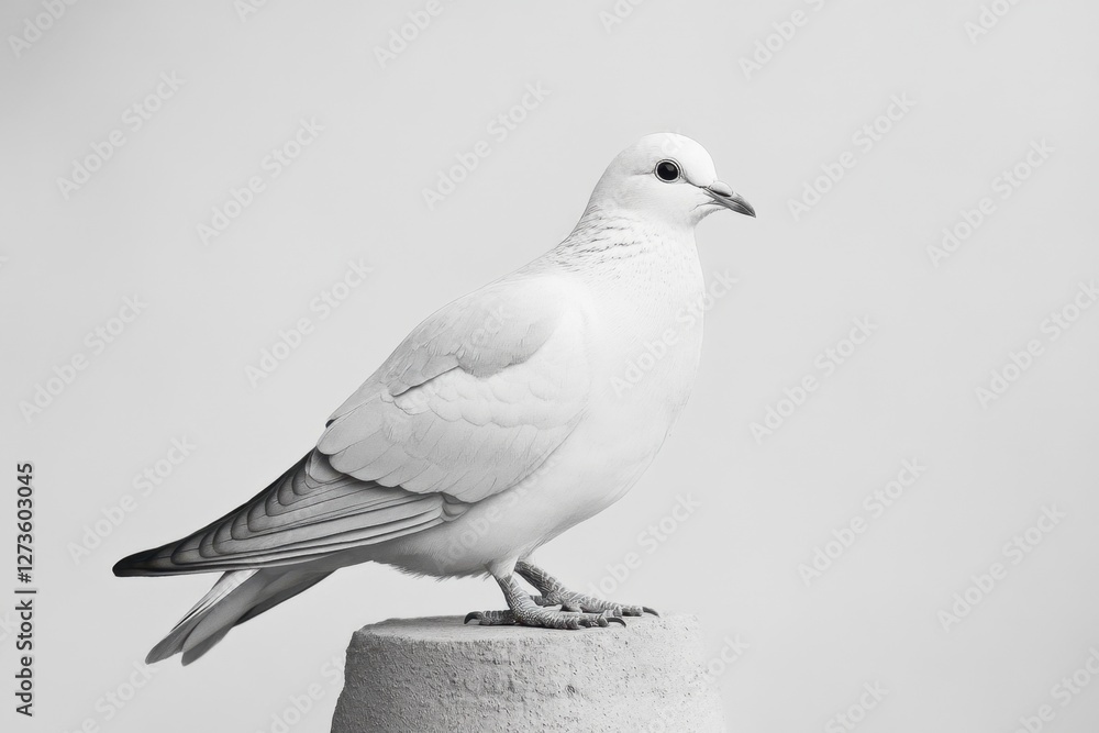 White dove resting on a weathered stone pillar outdoors White dove resting on a weathered stone pillar outdoors