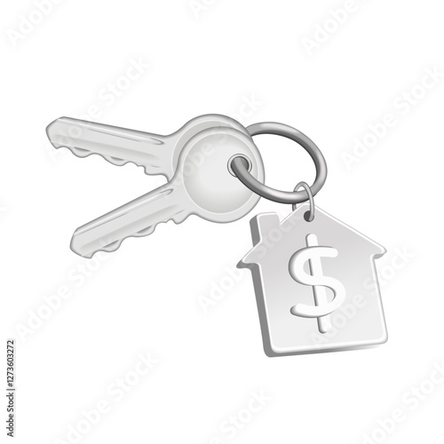 keys with keychain3D. Icons 3d realistic render vector object. eggplant healthy vegetable. Icons 3d realistic render vector object. key, apartment, house, business, home, shape, keychain, metal, real 