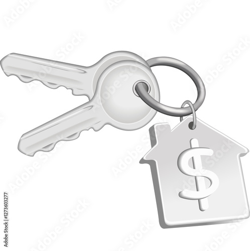 keys with keychain3D. Icons 3d realistic render vector object. eggplant healthy vegetable. Icons 3d realistic render vector object. key, apartment, house, business, home, shape, keychain, metal, real 