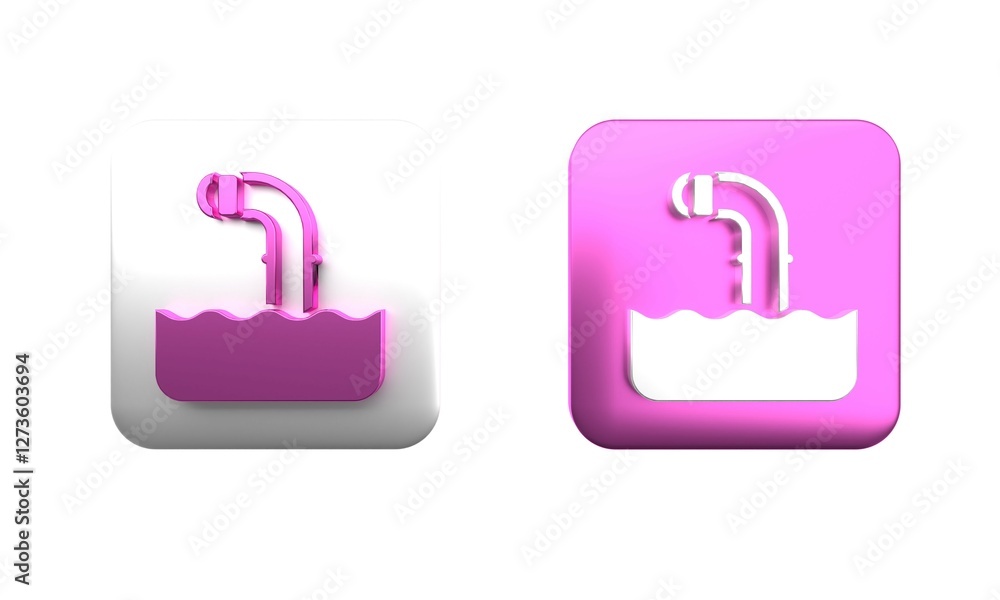 Colorful Periscope in the waves above the water icon isolated on white background. Square button. 3D render illustration Colorful Periscope in the waves above the water icon isolated on white background. Square button. 3D render illustration