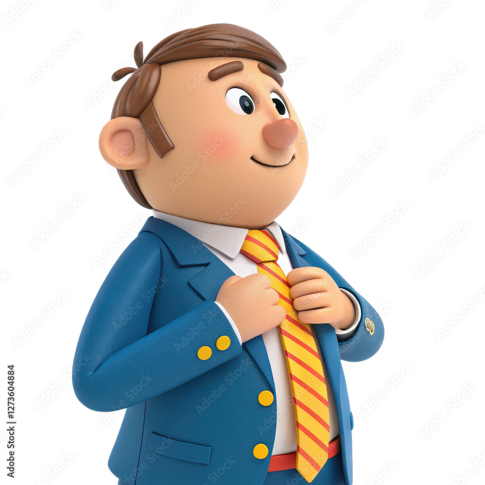 3D of Cheerful Cartoon Character Businessman in Formal Suit Smiling Confidently and Happily While Working in a Corporate or Office Setting 3D of Cheerful Cartoon Character Businessman in Formal Suit Smiling Confidently and Happily While Working in a Corporate or Office Setting