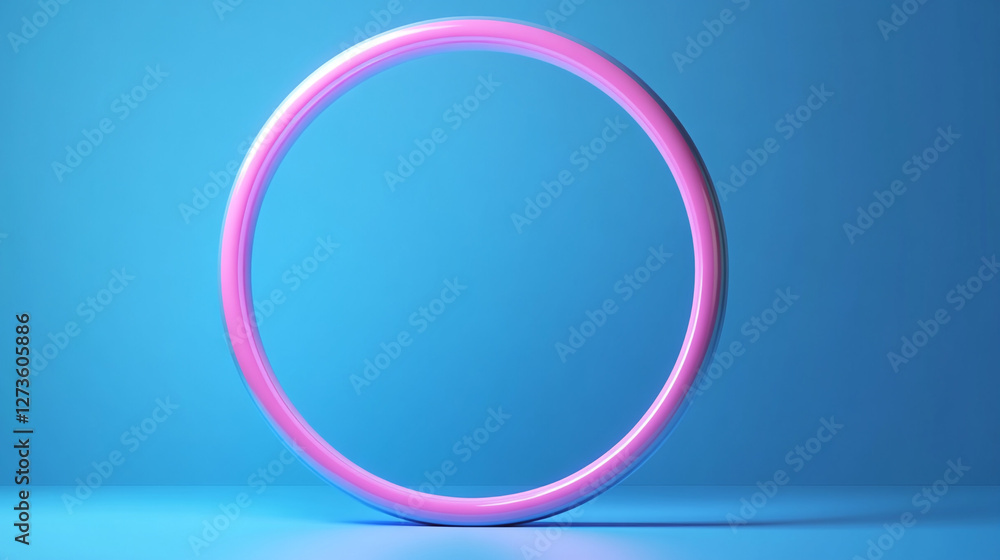 Obraz premium A glowing circular neon light displays a vibrant pink and blue hue against a sleek, Minimal concept of Black Friday, Black Friday sale banner with glowing edges, retro neon style, vibrant colors,