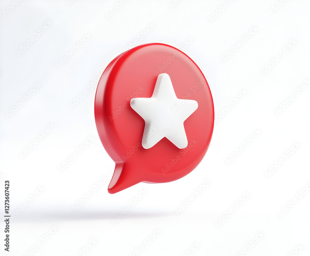 Minimalistic 3D Speech Bubble with a Star for Digital Communication, Feedback, and Customer Ratings