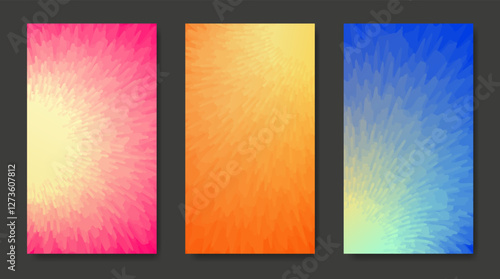 Three abstract backgrounds with colorful gradient texture.