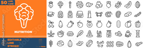 Nutrition Line Editable Icons set. Vector illustration in modern thin line style of nutrition icons: protein, vitamins, diet, etc