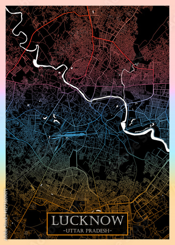 Obraz na płótnie Lucknow City Street Map, modern city background, urban city, watercolor city art, abstract city, urban background, city landscape, city banner district, city house, business city view w salonie