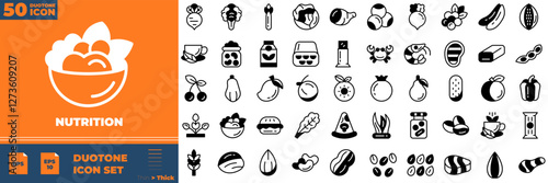 Nutrition Duotone Editable Icons set. Vector illustration in modern thin duotone style of nutrition icons: protein, vitamins, diet, etc