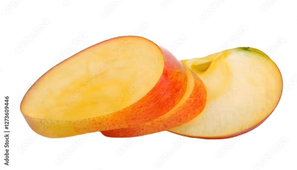 Sliced red apple showing flesh and skin isolated on clear png background Sliced red apple showing flesh and skin isolated on clear png background