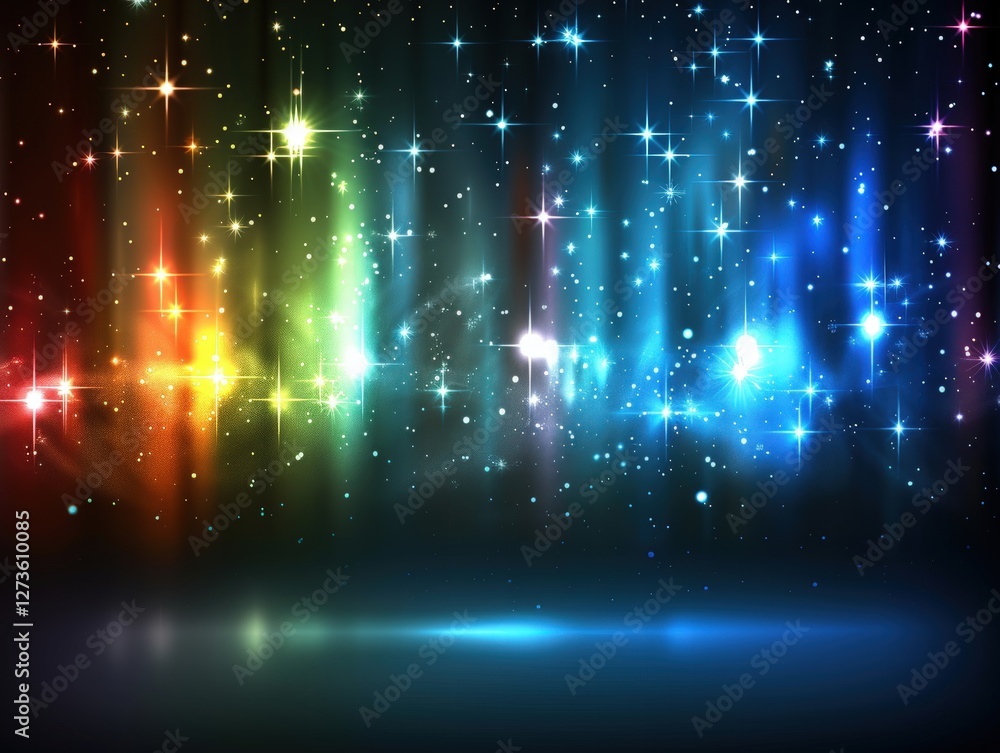 Shiny colorful lights and stars create magical background for digital products and party invitations Shiny colorful lights and stars create magical background for digital products and party invitations