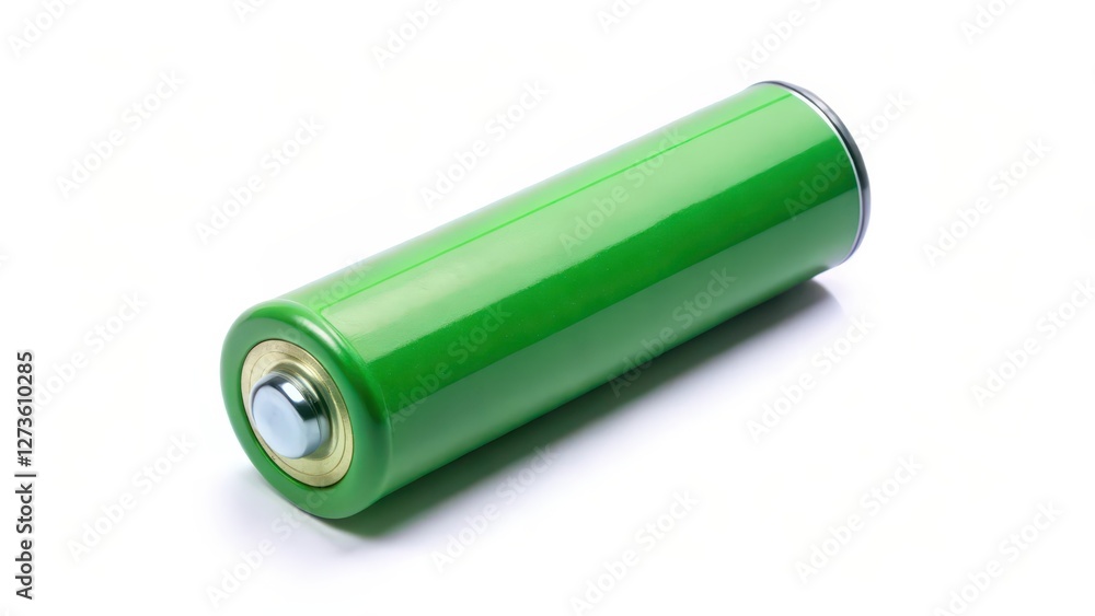 Green cylindrical battery on white background Green cylindrical battery on white background