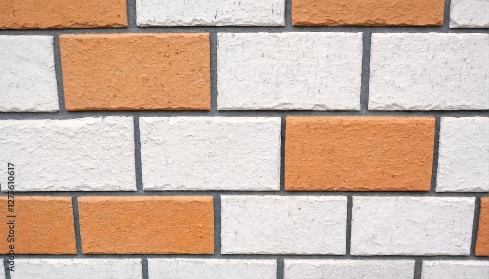 Obraz premium A close-up photograph of a decorative brick wall with alternating orange and white bricks.