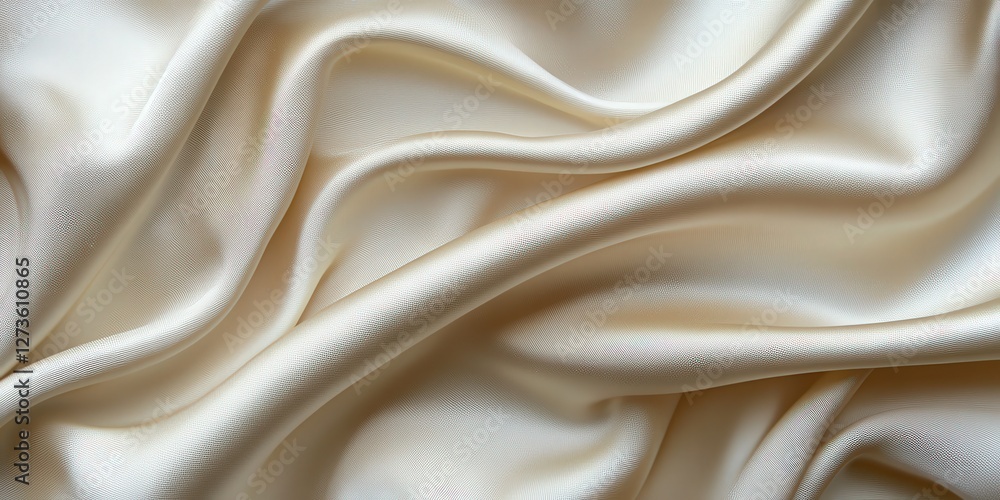 Fototapeta premium Elegant cream fabric glimmers subtly under soft light, revealing a refined, velvety texture that invites touch in this exquisite close-up