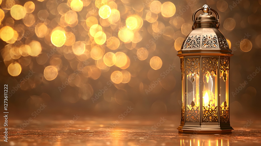 Ornamental lantern, warm golden bokeh background, festive lighting, decorative object, suitable for Ramadan or Islamic celebration Ornamental lantern, warm golden bokeh background, festive lighting, decorative object, suitable for Ramadan or Islamic celebration
