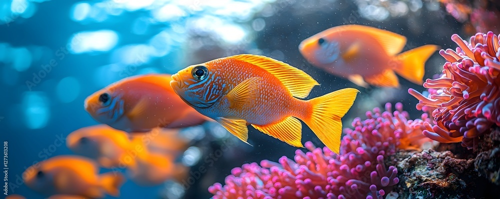 Fototapeta premium Colorful Aquarium Captivates Students in Classroom Marine Ecosystem