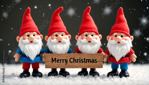 Gnomes Holding Merry Christmas Sign. photo