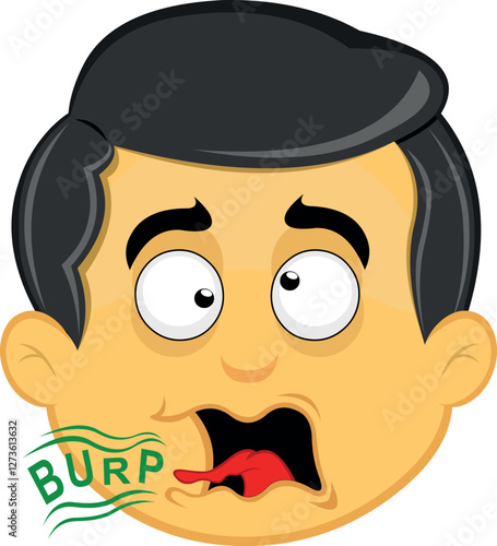 vector illustration yellow emoji character male, mouth burping with the text burp
