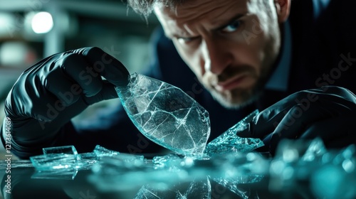 Wallpaper Mural A detective examining a piece of broken glass at a crime scene. Featuring forensic investigation and attention to detail Torontodigital.ca