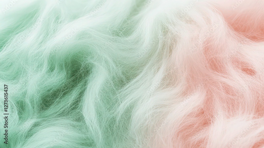 Obraz premium Close up of flowing, wavy soft pink and mint green fiber texture perfect for a dreamy background banner or beauty advertisement.